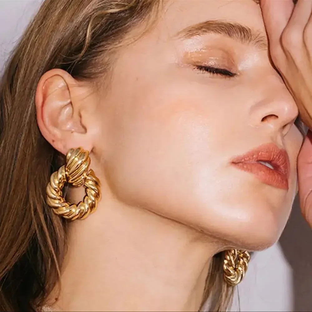 Modern Gold Twisted Earrings - Picture 4 of 14
